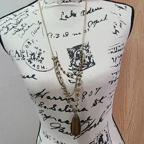 #26 set of 3 necklaces layered pendant circle beaded gold silver - Picture 2 of 4